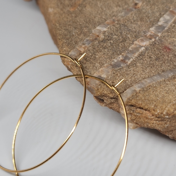 Minimalist Jewelry Hypoallergenic Hoops 14K Yellow Gold plated Thin Earrings - Picture 8 of 9